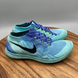 Nike Free 3.0 Flyknit Shoes Womens Size 8 Blue Aqua Running Comfort Walking Gym